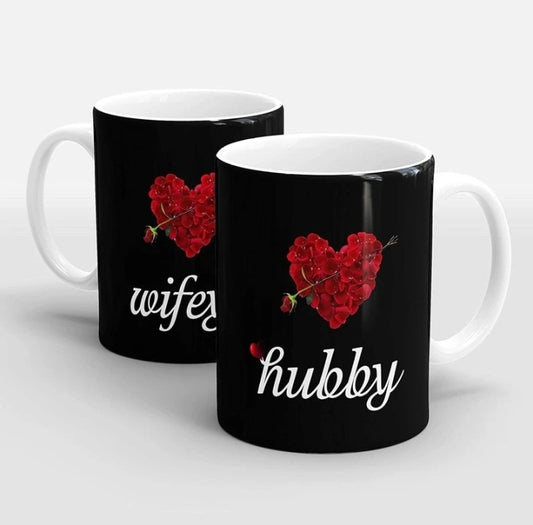 Hubby wifey cute Design printed Best Gift for Hubby wifey on Anniversary, Birthday 325ml Pack of 2